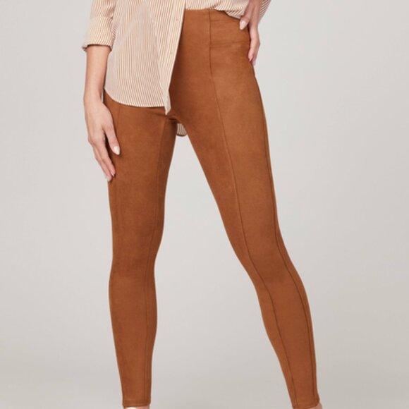 Spanx Faux Suede Leggings Womens XLP Rich Caramel Brown Pull On Stretch Pants - Picture 1 of 12